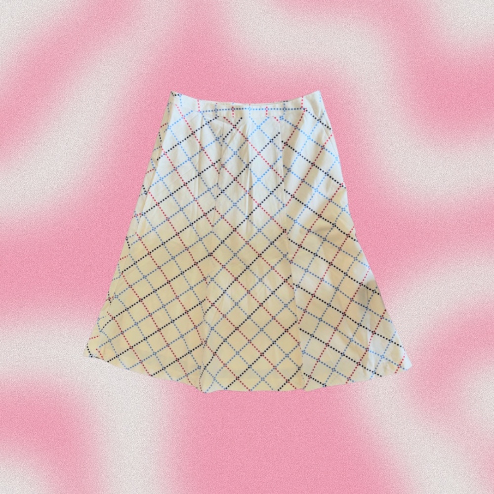 8 Happy Blue & Red Patterned Midi A-Line Skirt – Size Small